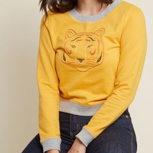 ModCloth Tiger Yellow Embroidered Sweatshirt